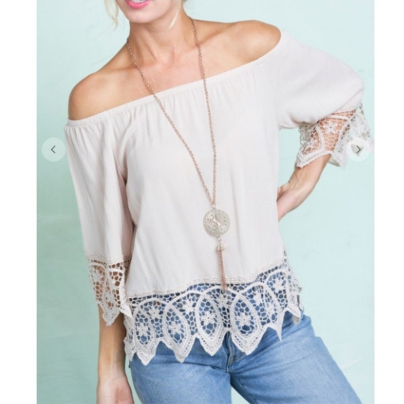 Beige bohemian off the shoulder top - Picture 2 of 4